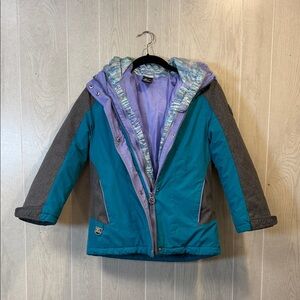 Teal and Gray Kids Winter Jacket, Double Jacket- S 7/8